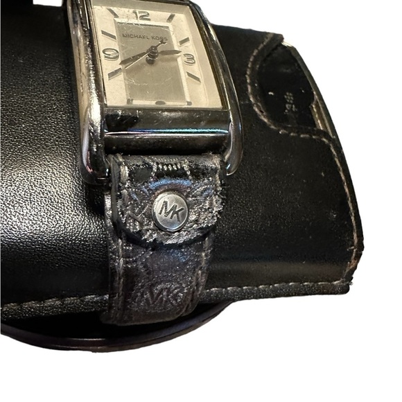 Michael Kors Tank Watch - Unisex.  Grey leather band. - Picture 4 of 6